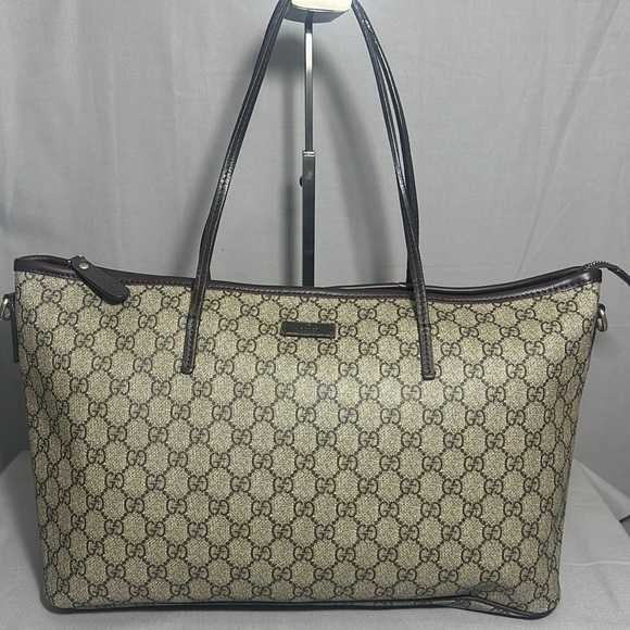 GUCCI GG Supreme Monogram Zippered Tote Dark Brown - Picture 3 of 12